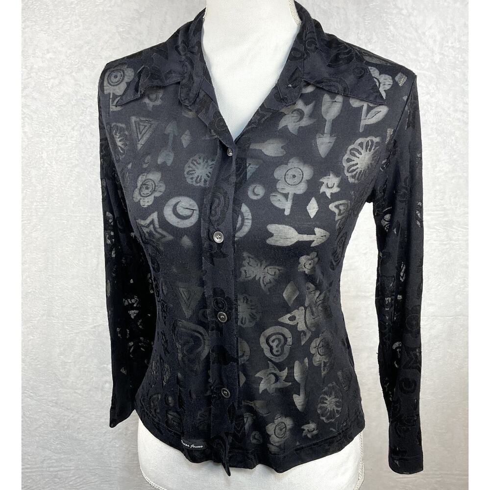 Guess 90s Shirt Womens 3 (S) Black Burnout Sheer Whimsigoth Punk Rave Festival